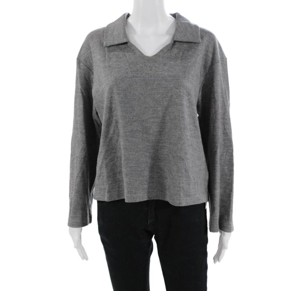 Gentle Herd Women Basic Gray 100% Wool V Neck Long Sleeve Top Size M